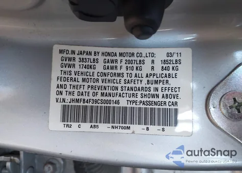 2012 Honda Civic Hybrid z USA, uszkodzony, nr VIN JHMFB4F39CS000146